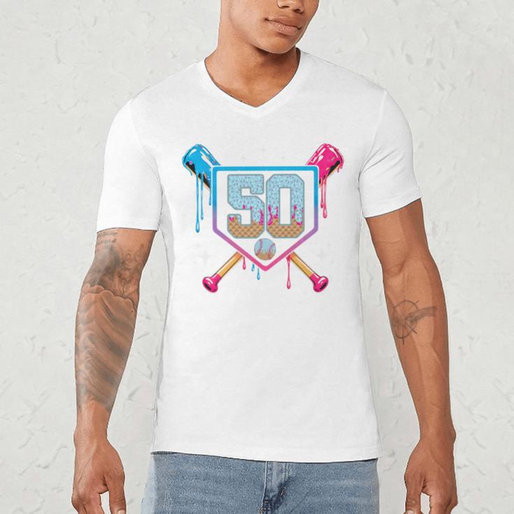 Baseball 50 Year Old Ice Cream Drip 50th Birthday Number 50 Men's V-Neck T-Shirt Baseball 50 Year Old Ice Cream Drip 50th Birthday Number 50 Men's V-Neck T-Shirt
