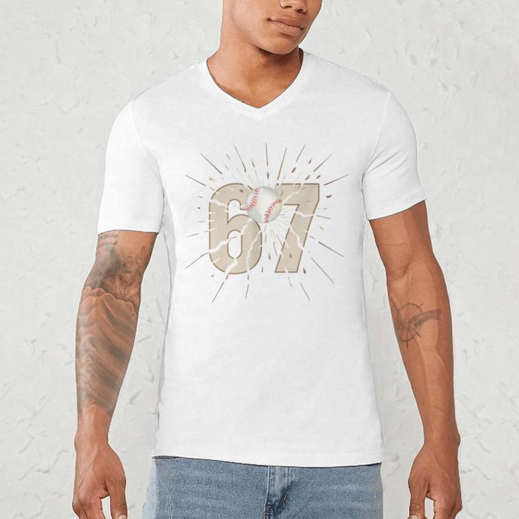 Baseball 67 Six Seven Meme Number Men's V-Neck T-Shirt Baseball 67 Six Seven Meme Number Men's V-Neck T-Shirt