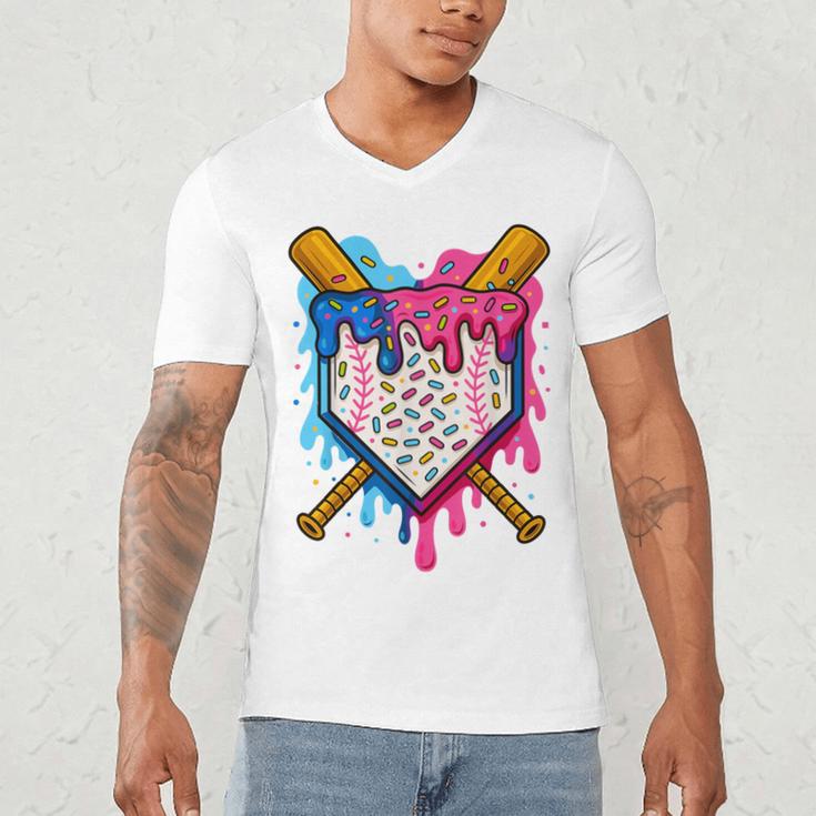 Baseball Boys Ice Cream Drip Baseball Men's V-Neck T-Shirt Baseball Boys Ice Cream Drip Baseball Men's V-Neck T-Shirt
