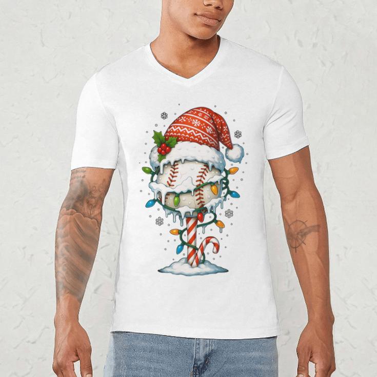 Baseball Christmas Ball Hat Snow Winter Premium Tri-Blend Men's V-Neck T-Shirt