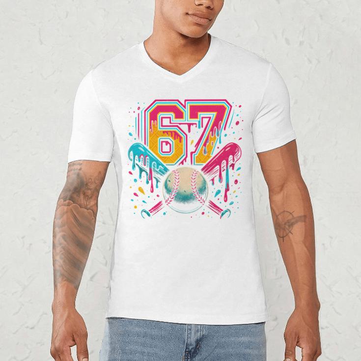 Baseball Drip 6 7 Number 67 Six Seven Meme Boys Kids Men's V-Neck T-Shirt Baseball Drip 6 7 Number 67 Six Seven Meme Boys Kids Men's V-Neck T-Shirt