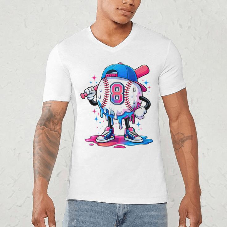 Baseball Drip 8th 8 Year Old Birthday Boys Pitcher Player Men's V-Neck T-Shirt Baseball Drip 8th 8 Year Old Birthday Boys Pitcher Player Men's V-Neck T-Shirt
