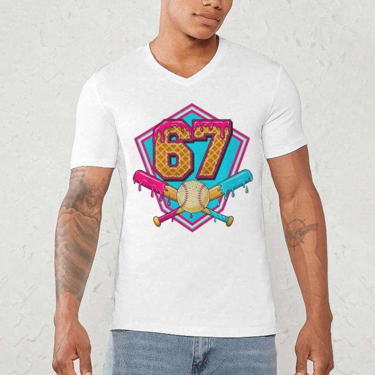 Baseball Drip Jersey Number 67 For Players & 67th Birthday Premium Tri-Blend Men's V-Neck T-Shirt Baseball Drip Jersey Number 67 For Players & 67th Birthday Premium Tri-Blend Men's V-Neck T-Shirt