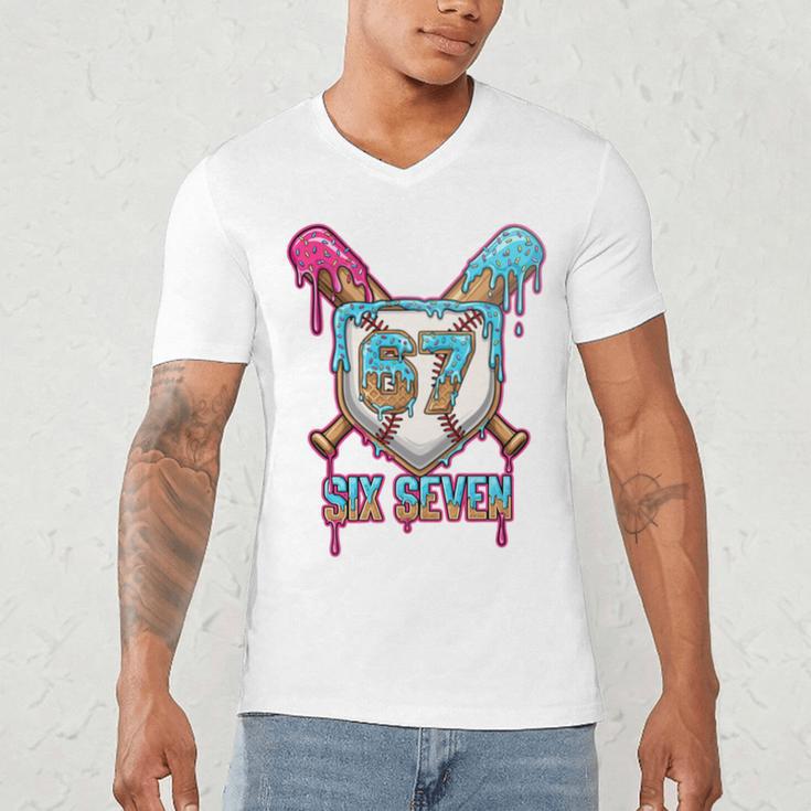 Baseball Drip Number 67 Player 6-7 Six Seven Meme Gen Alpha Men's V-Neck T-Shirt Baseball Drip Number 67 Player 6-7 Six Seven Meme Gen Alpha Men's V-Neck T-Shirt