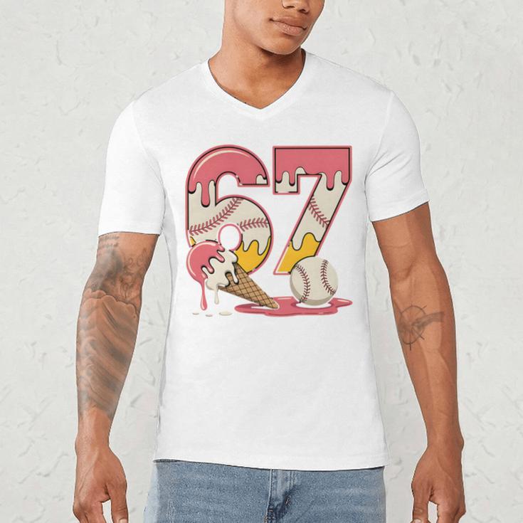 Baseball Drip Number 67 Player Ice Cream Or 67th Birthday Men's V-Neck T-Shirt