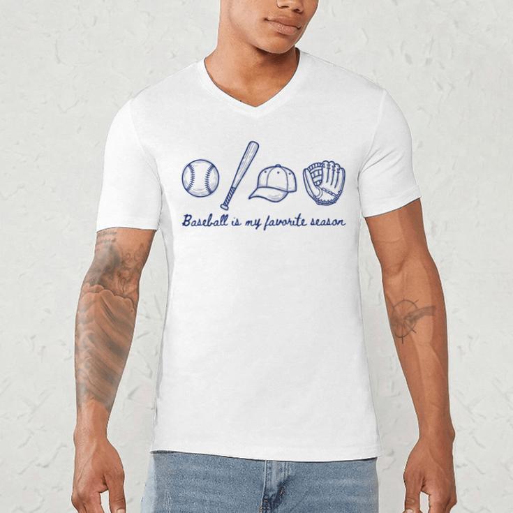 Baseball Is My Favorite Season Sports Minimalist Line Art Men's V-Neck T-Shirt