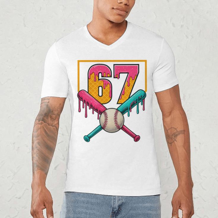 Baseball Ice Cream Drip Number 67 Player 67th Birthday Premium Tri-Blend Men's V-Neck T-Shirt Baseball Ice Cream Drip Number 67 Player 67th Birthday Premium Tri-Blend Men's V-Neck T-Shirt