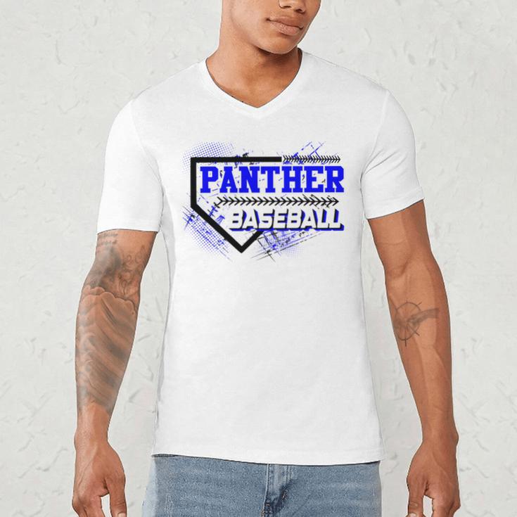 Blue Panther Baseball Home Plate Game Day Mascot Panther Men's V-Neck T-Shirt