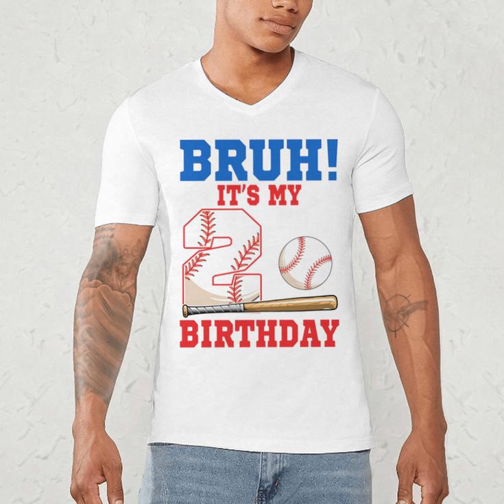 Bruh It's My 2nd Birthday Boy Baseball Themed Party Men's V-Neck T-Shirt Bruh It's My 2nd Birthday Boy Baseball Themed Party Men's V-Neck T-Shirt