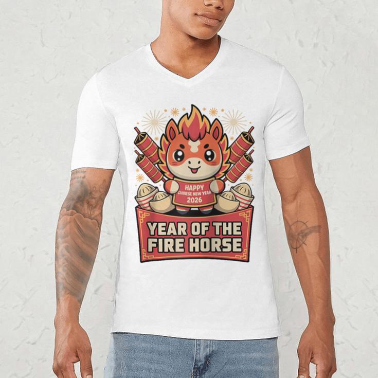Chinese New Year 2026 Fire Horse Celebration Raglan Baseball Tee Men's V-Neck T-Shirt Chinese New Year 2026 Fire Horse Celebration Raglan Baseball Tee Men's V-Neck T-Shirt