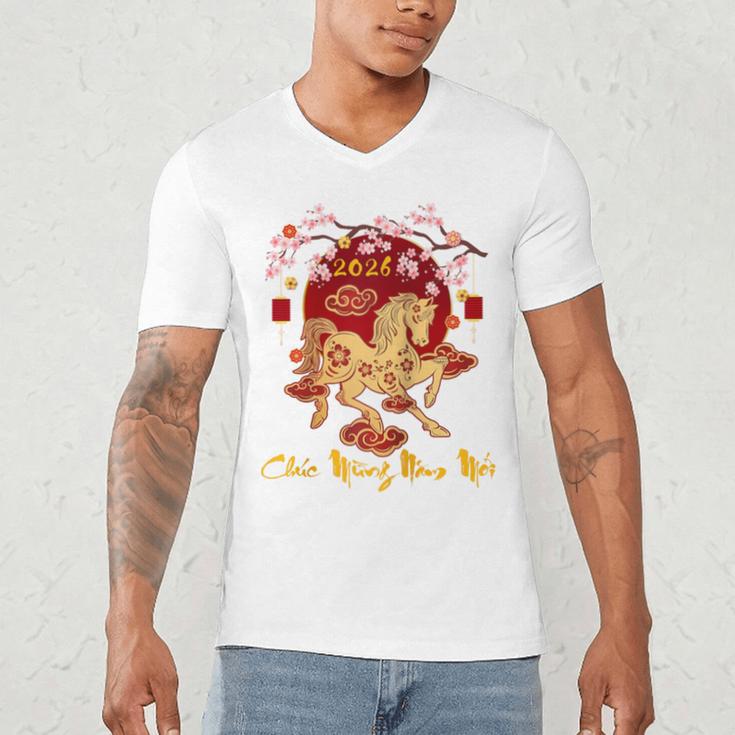 Chuc Mung NAM Moi 2026 Vietnamese Lunar New Year Of Horse Raglan Baseball Tee Men's V-Neck T-Shirt