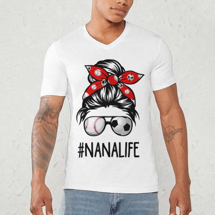 Classy Nana Life Soccer Messy Bun Baseball Mother's Day Men's V-Neck T-Shirt