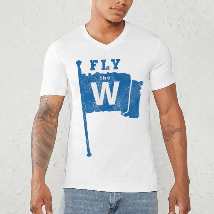Fly The W Chicago Baseball Winning Flag Distressed Premium Tri-Blend Men's V-Neck T-Shirt Fly The W Chicago Baseball Winning Flag Distressed Premium Tri-Blend Men's V-Neck T-Shirt