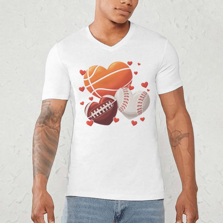 Football Basketball Baseball Heart Valentine Boys Men Kid Men's V-Neck T-Shirt