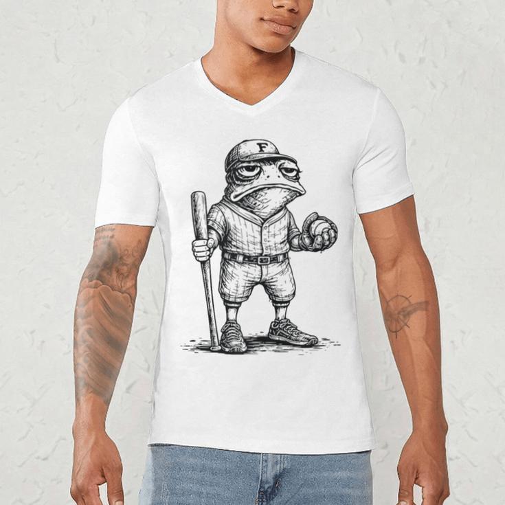 Frog Basketbal Men Women Grumpy Frog Playing Baseball Men's V-Neck T-Shirt Frog Basketbal Men Women Grumpy Frog Playing Baseball Men's V-Neck T-Shirt