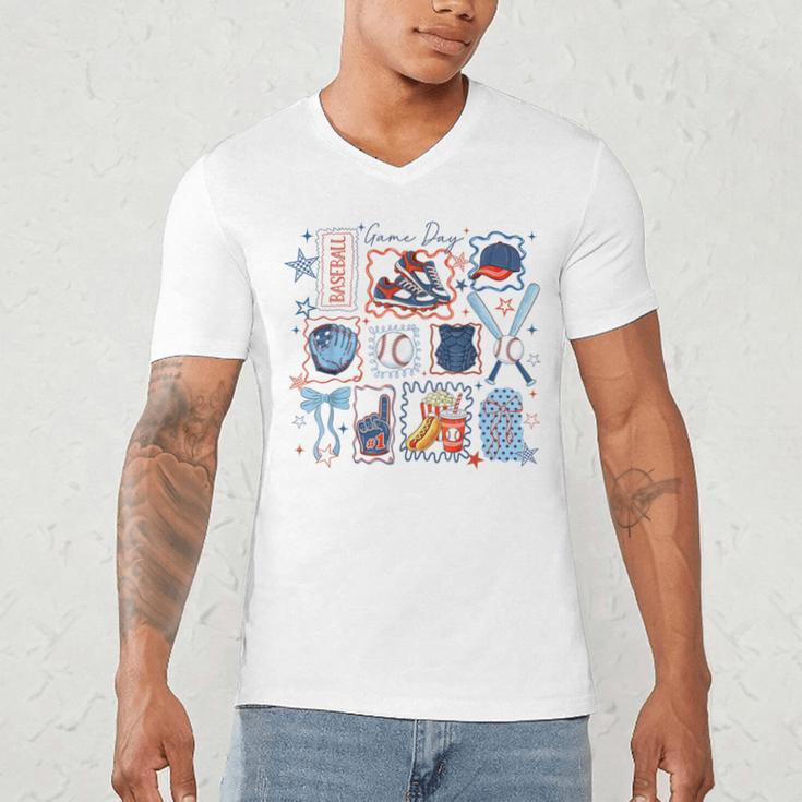 Game Day Baseball Lover Coquette Bow Girl Women Kid Mom Mama Men's V-Neck T-Shirt