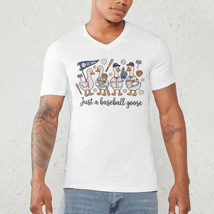 Game Day Just A Baseball Goose Cute Duck Team Sports Men's V-Neck T-Shirt
