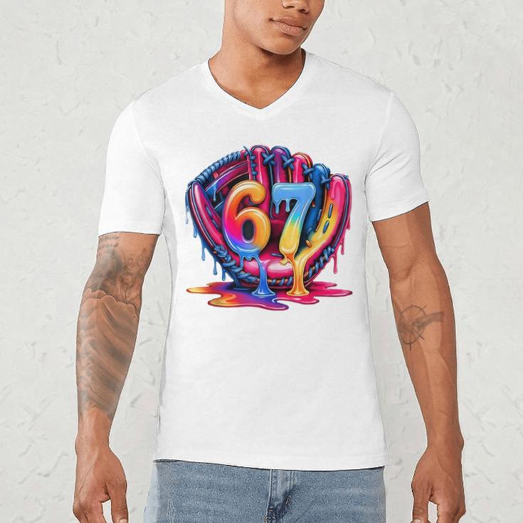 Gen Alpha Slang Ice Cream Drip Six Seven 67 Baseball Catcher Men's V-Neck T-Shirt