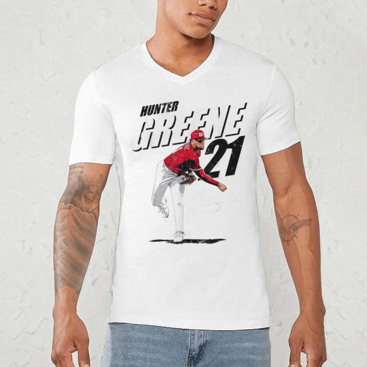 Hunter Greene Cincinnati MLB Baseball Players MLBHGR204M Men's V-Neck T-Shirt Hunter Greene Cincinnati MLB Baseball Players MLBHGR204M Men's V-Neck T-Shirt