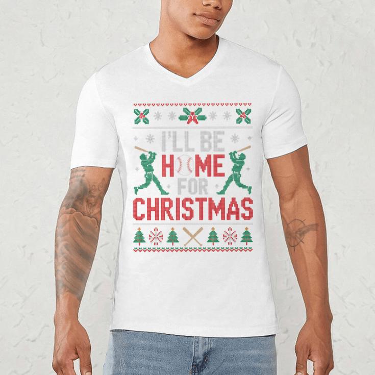 I’Ll Be Home For Christmas Baseball Ugly Sweater Art Men's V-Neck T-Shirt