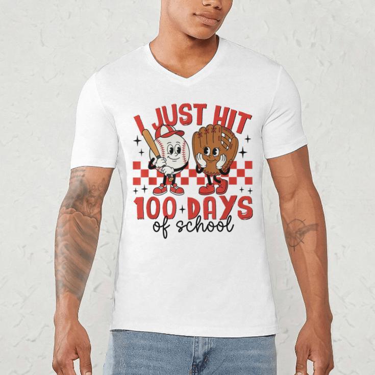 I Just Hit 100 Days Of School Baseball 100th Day Teacher Kid Men's V-Neck T-Shirt