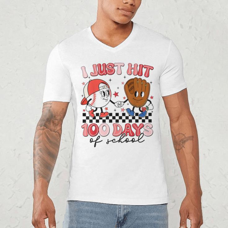 I Just Hit 100 Days Of School Baseball Boy Girl Teacher Men's V-Neck T-Shirt