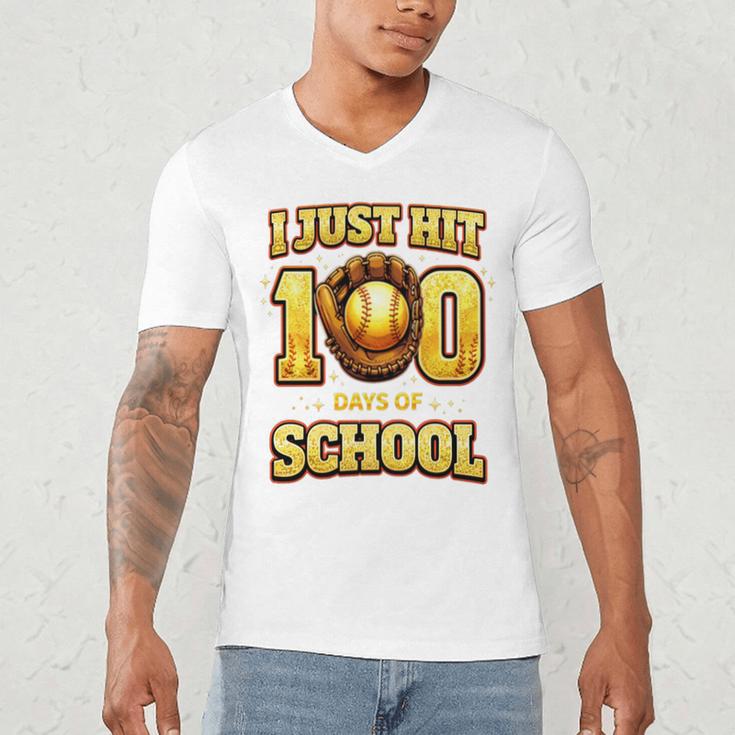 I Just Hit 100 Days Of School Baseball Boys Kids 100th Day Men's V-Neck T-Shirt I Just Hit 100 Days Of School Baseball Boys Kids 100th Day Men's V-Neck T-Shirt