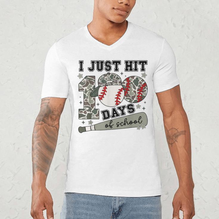 I Just Hit 100 Days Of School Camo Baseball 100 Days Smarter Men's V-Neck T-Shirt