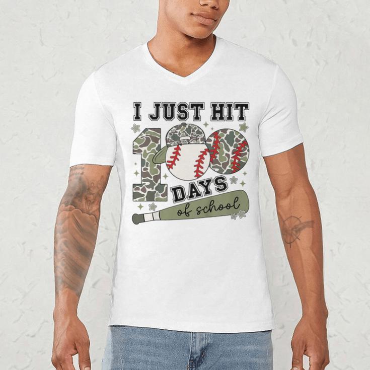 Kids I Just Hit 100 Days Boys 100 Days Of School Baseball Kids Men's V-Neck T-Shirt Kids I Just Hit 100 Days Boys 100 Days Of School Baseball Kids Men's V-Neck T-Shirt