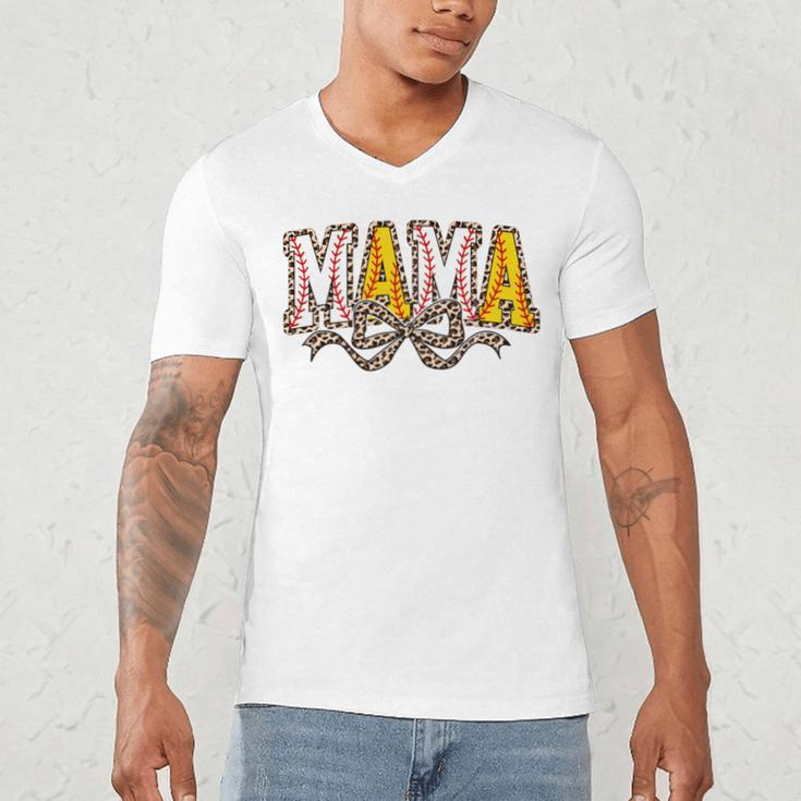 Leopard Baseball Softball Mama Bow Softball Baseball Mom Men's V-Neck T-Shirt Leopard Baseball Softball Mama Bow Softball Baseball Mom Men's V-Neck T-Shirt