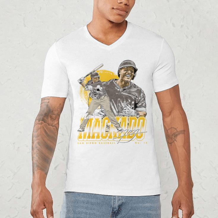 Manny Machado San Diego MLB Baseball Players MLBMMA302N Men's V-Neck T-Shirt Manny Machado San Diego MLB Baseball Players MLBMMA302N Men's V-Neck T-Shirt