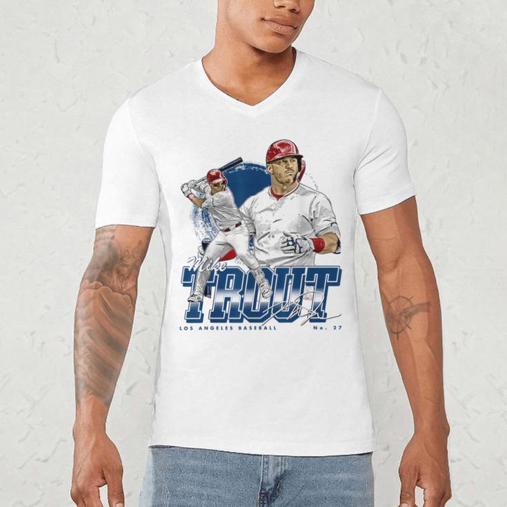 Mike Trout Los Angeles A MLB Baseball Players MLBMTR302N Men's V-Neck T-Shirt Mike Trout Los Angeles A MLB Baseball Players MLBMTR302N Men's V-Neck T-Shirt