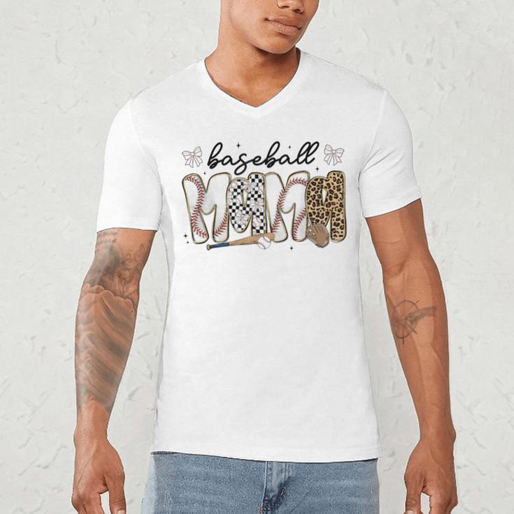 Preppy Baseball Mama Coquette Bow Game Day Mom Mother Men's V-Neck T-Shirt