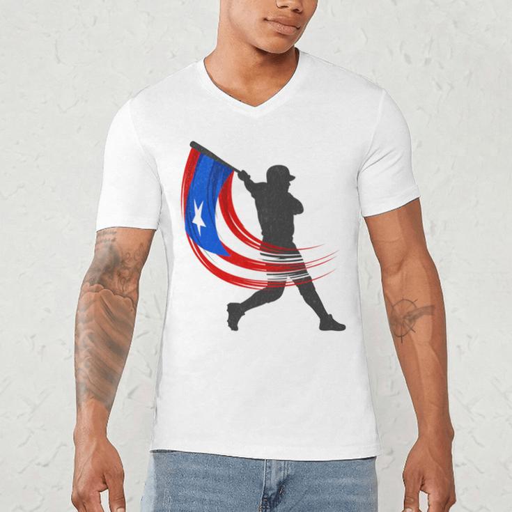 Puerto Rico Baseball Flag Player Boricua Heritage Sports Men's V-Neck T-Shirt