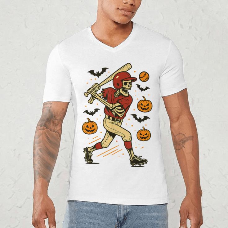 Skeleton Halloween Baseball Boys Men Kids Toddler Men's V-Neck T-Shirt Skeleton Halloween Baseball Boys Men Kids Toddler Men's V-Neck T-Shirt
