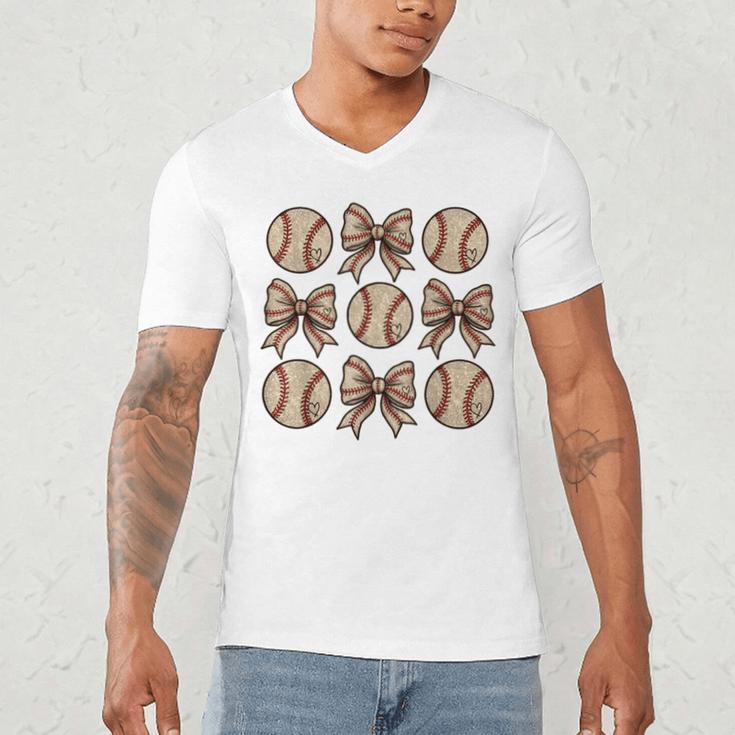 Soccer Bow Game Day Baseball Coquette Bow Women Girls Men's V-Neck T-Shirt