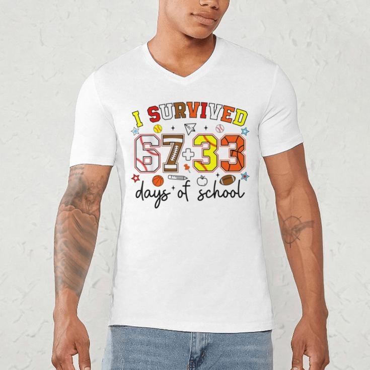 I Survived 6733 Days Baseball Football Softball 100 Days Men's V-Neck T-Shirt I Survived 6733 Days Baseball Football Softball 100 Days Men's V-Neck T-Shirt