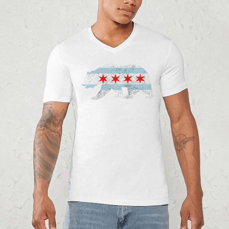 Sweet Vintage Retro Chicago City Flag Bear Print Raglan Baseball Tee Men's V-Neck T-Shirt Sweet Vintage Retro Chicago City Flag Bear Print Raglan Baseball Tee Men's V-Neck T-Shirt