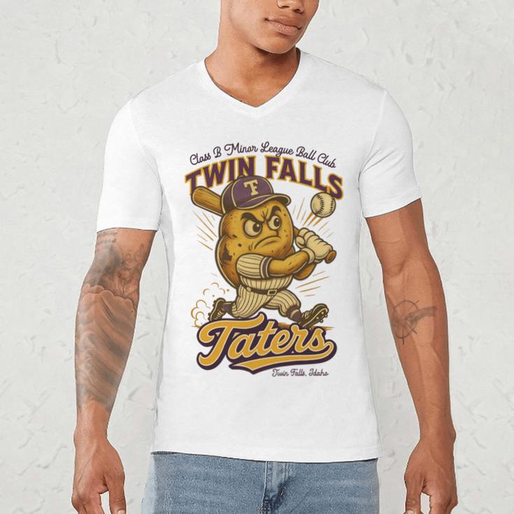 Twin Falls Taters Minor League Baseball Team Men's V-Neck T-Shirt Twin Falls Taters Minor League Baseball Team Men's V-Neck T-Shirt