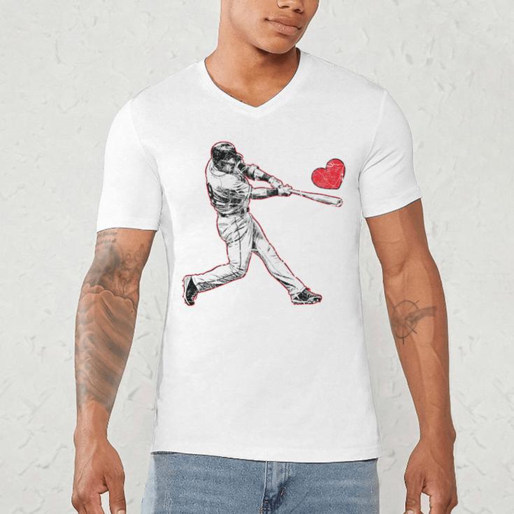 Valentines Baseball Batter Heart Player Silhouette Premium Tri-Blend Men's V-Neck T-Shirt Valentines Baseball Batter Heart Player Silhouette Premium Tri-Blend Men's V-Neck T-Shirt
