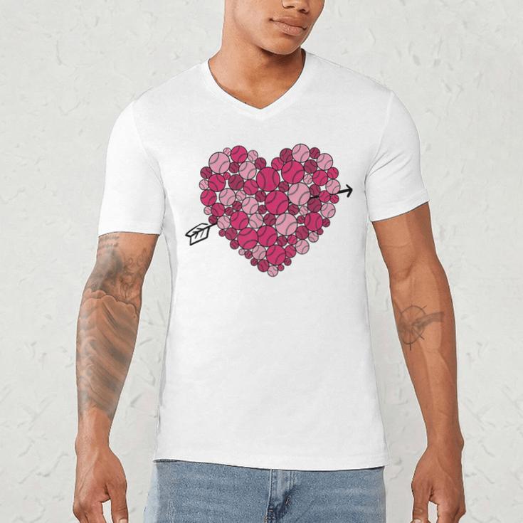 Valentine's Day Baseball Heart Softball Player Sports Lover Men's V-Neck T-Shirt