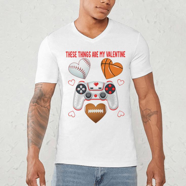 Valentines Day Boys Men Hearts Gaming Football Baseball Love Premium Tri-Blend Men's V-Neck T-Shirt
