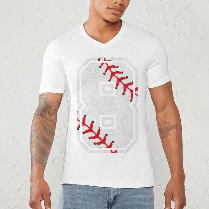Vintage Baseball 8 Jersey Number 8 Men's V-Neck T-Shirt Vintage Baseball 8 Jersey Number 8 Men's V-Neck T-Shirt