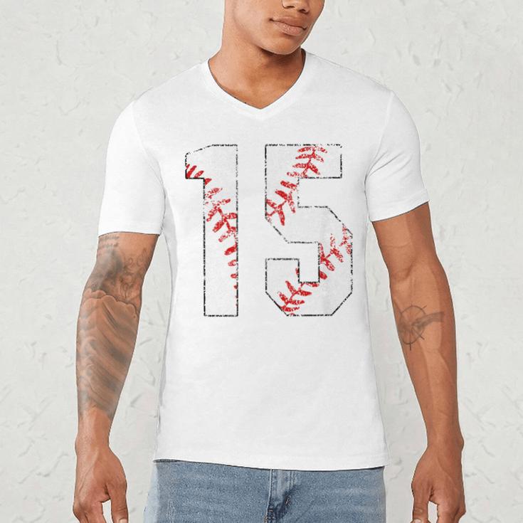 Vintage Distressed Baseball Number 15 Jersey Player Uniform Men's V-Neck T-Shirt