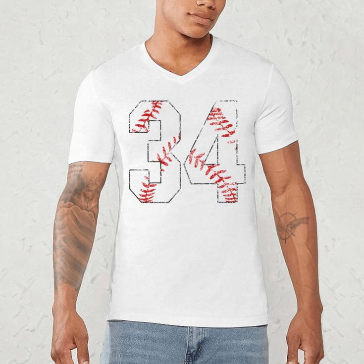 Vintage Distressed Baseball Number 34 Jersey Player Uniform Men's V-Neck T-Shirt Vintage Distressed Baseball Number 34 Jersey Player Uniform Men's V-Neck T-Shirt