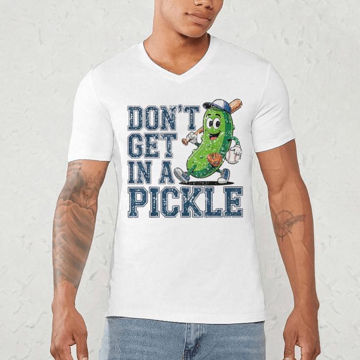 Youth Baseball Catcher Humor Don’t Get In A Pickle Men's V-Neck T-Shirt