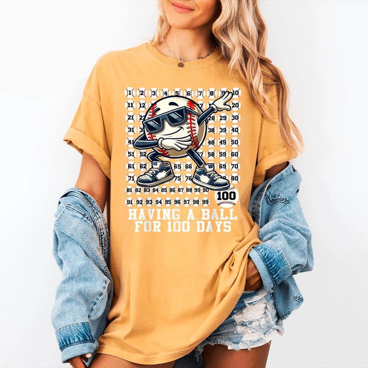 100 Days Of School Boys Dabbing Baseball 100th Day Of School Women's Comfort Colors T-Shirt