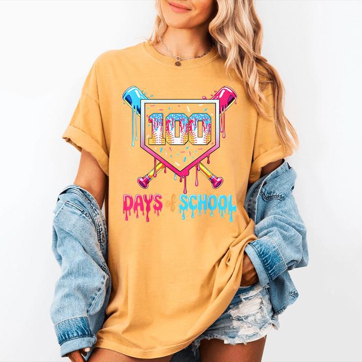 100 Days Of School Ice Cream Drip Baseball 100 Days Smarter Women's Comfort Colors T-Shirt