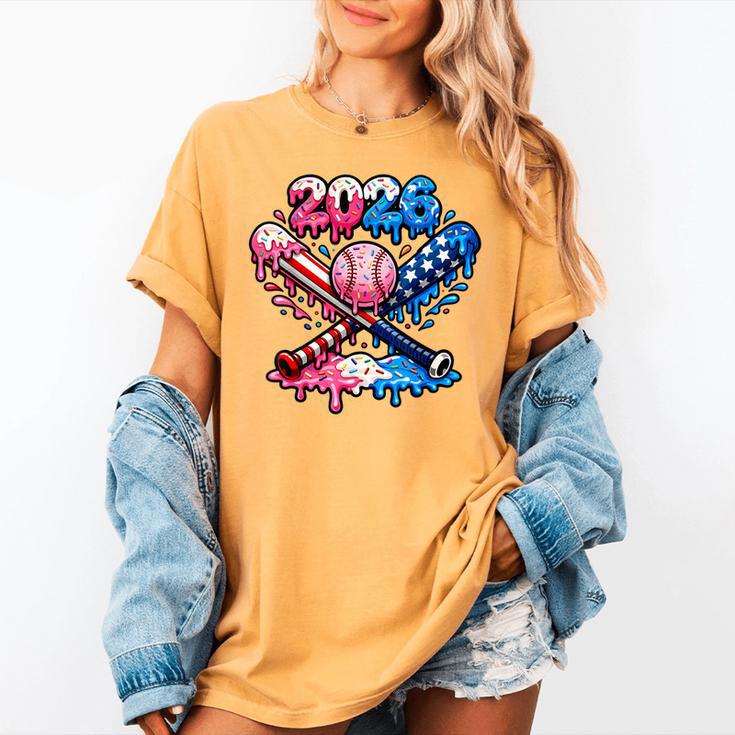 2026 American Flag Baseball Ice Cream Drip Bats Boys Women's Comfort Colors T-Shirt