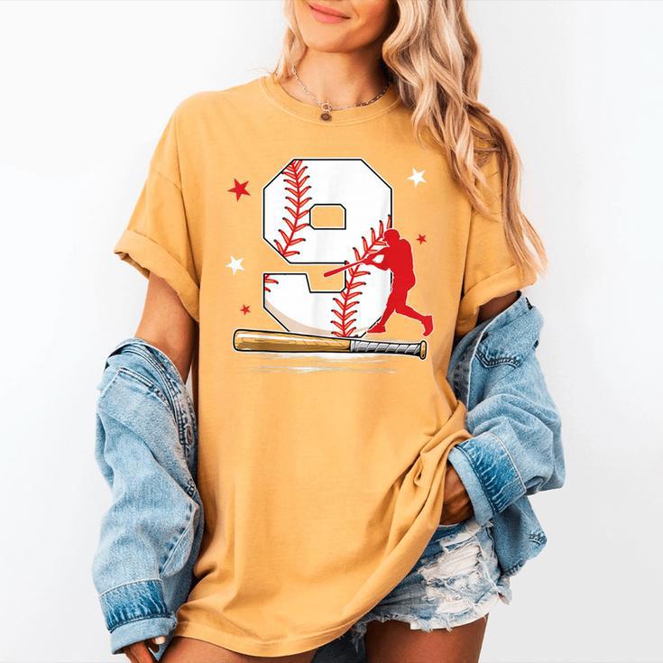 9 Years Old Baseball Birthday Boy 9th Bday Party Women's Comfort Colors T-Shirt 9 Years Old Baseball Birthday Boy 9th Bday Party Women's Comfort Colors T-Shirt